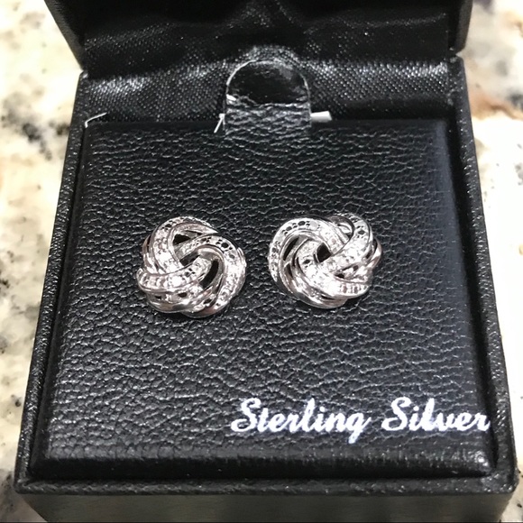 🎉 HP 🎉 Diamond Love Knot Stud Earrings in SS - Picture 5 of 7